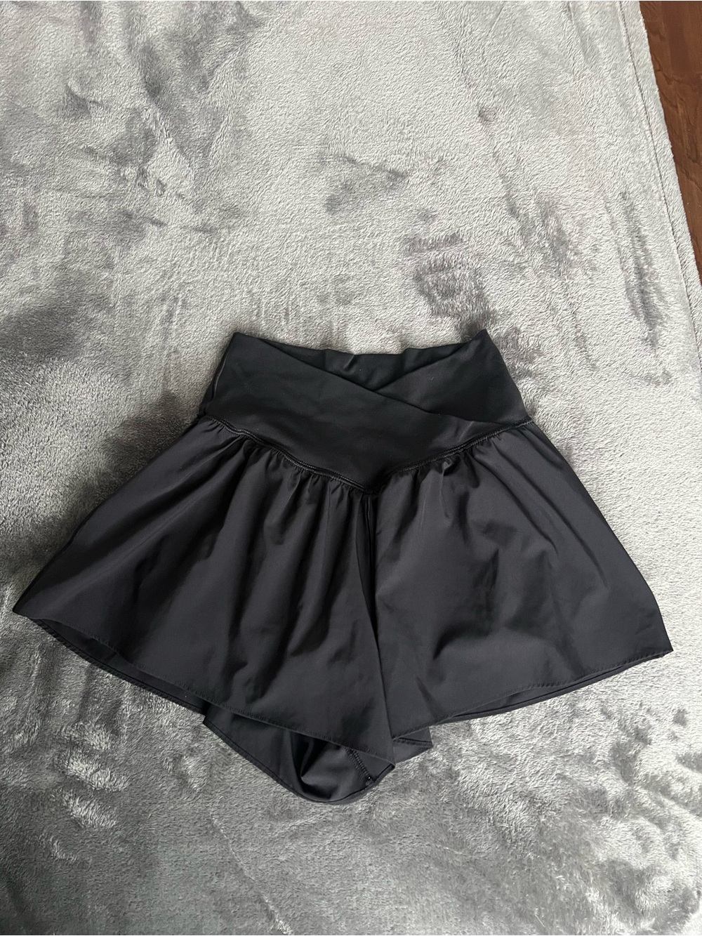 High-Waist Black Skort Shorts with Crossover Waistband